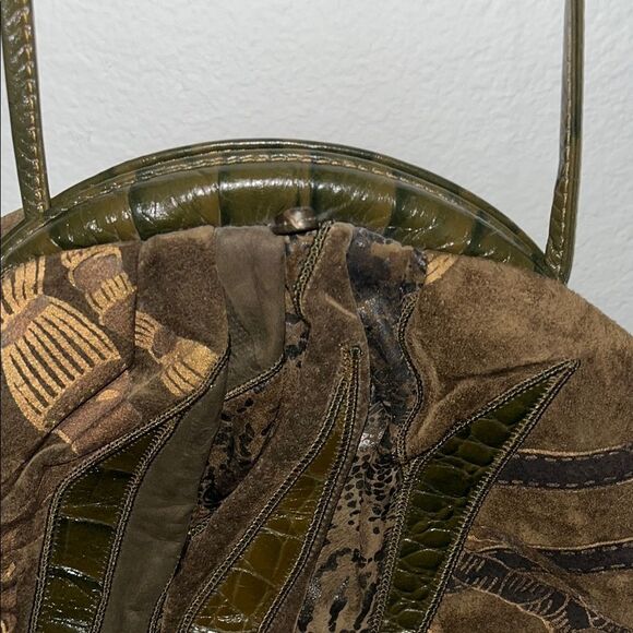 Vintage Brown Leather Patchwork Handbag with strap 80’s clutch or crossbody - Picture 2 of 6